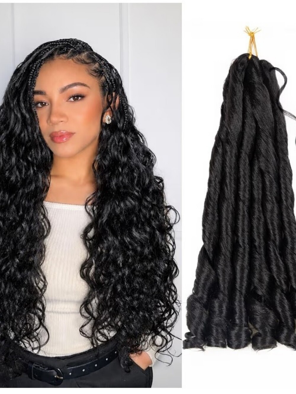 French Curl Crochet Braiding Hair Soft Bouncy Boho Hair 24" Natural Black